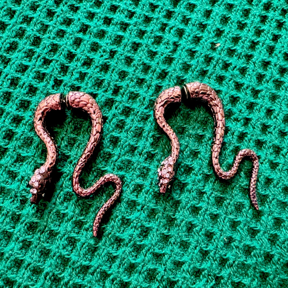 Purple chrome snake earrings